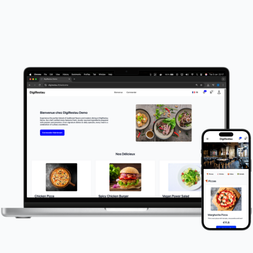 DigiRestau dashboard on laptop and mobile